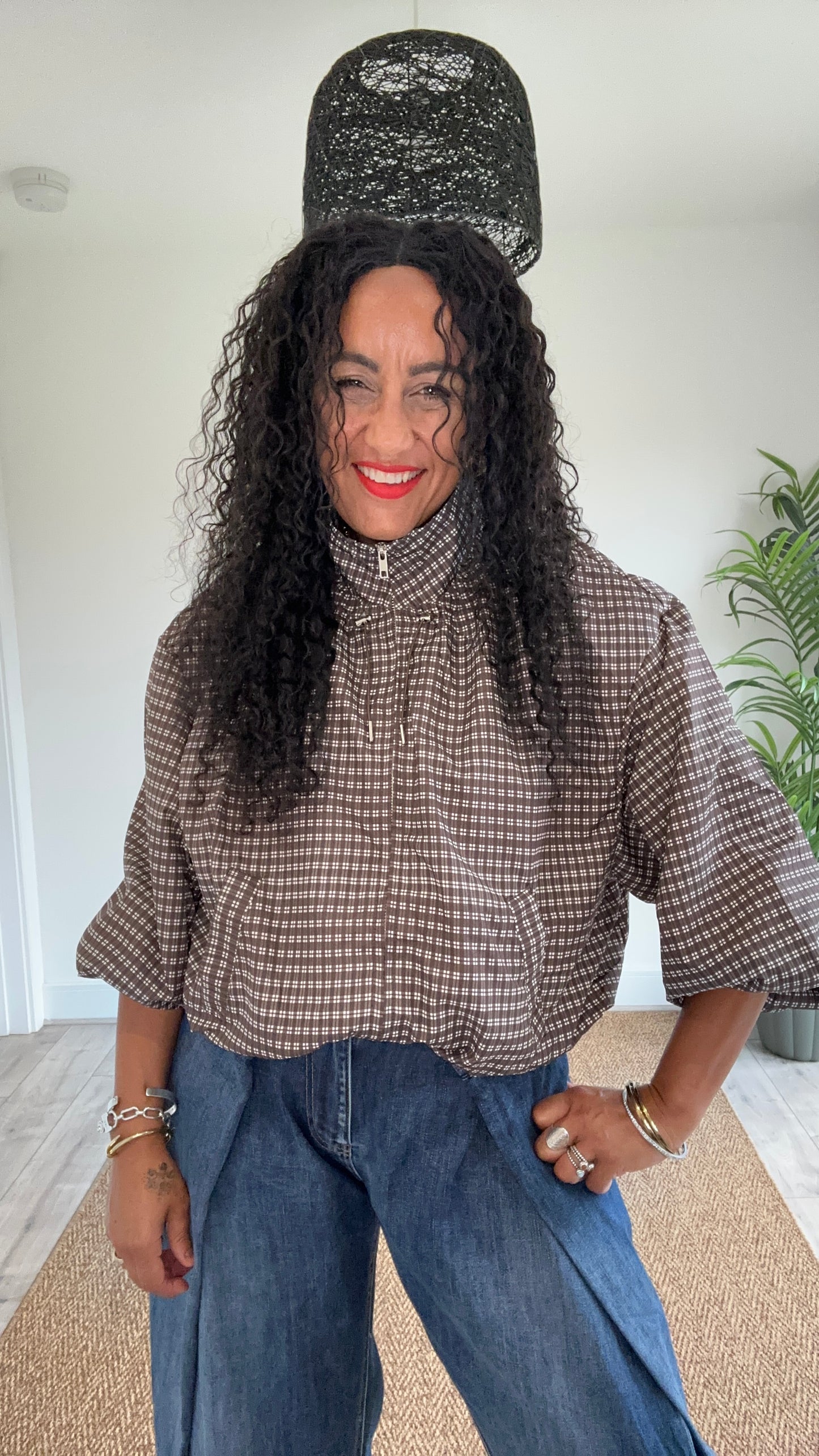 SIMONE CHECK JACKET BROWN CHECK PRINT *New