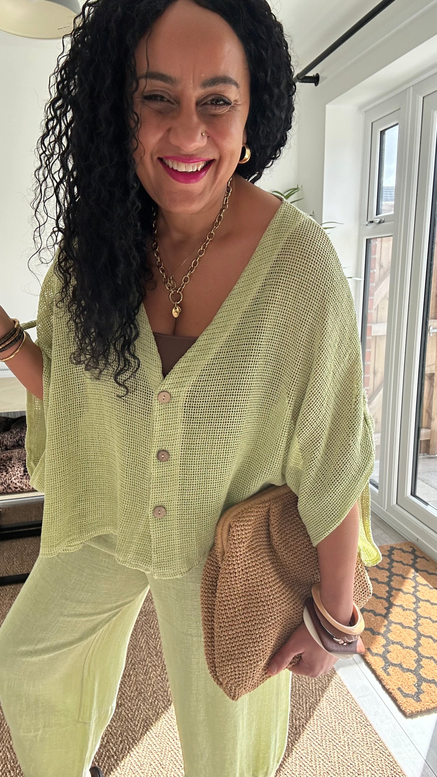 DERBY WAFFLE CARDIGAN APLLE GREEN *New