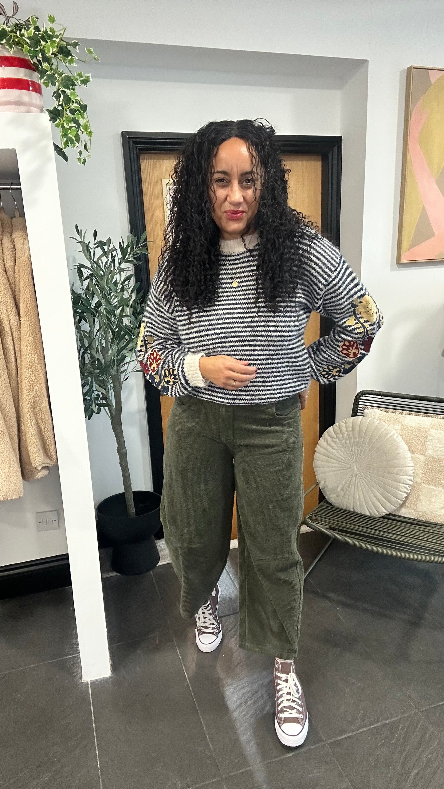 GRASMERE CORDUROY TAPERED BARREL LEG TROUSERS OLIVE GREEN *NEW