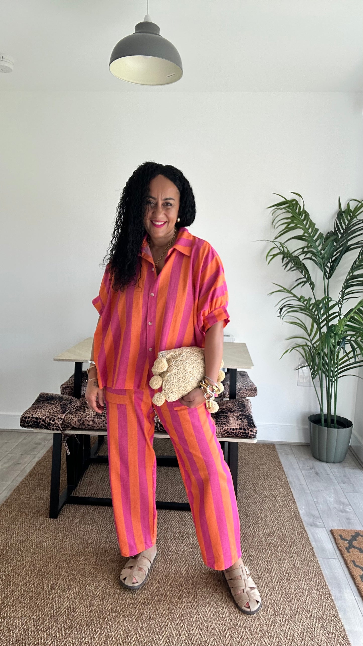 NESSA RETRO STRIPED OVERSIZED SHIRT ORANGE & PINK 🍊🩷 *New