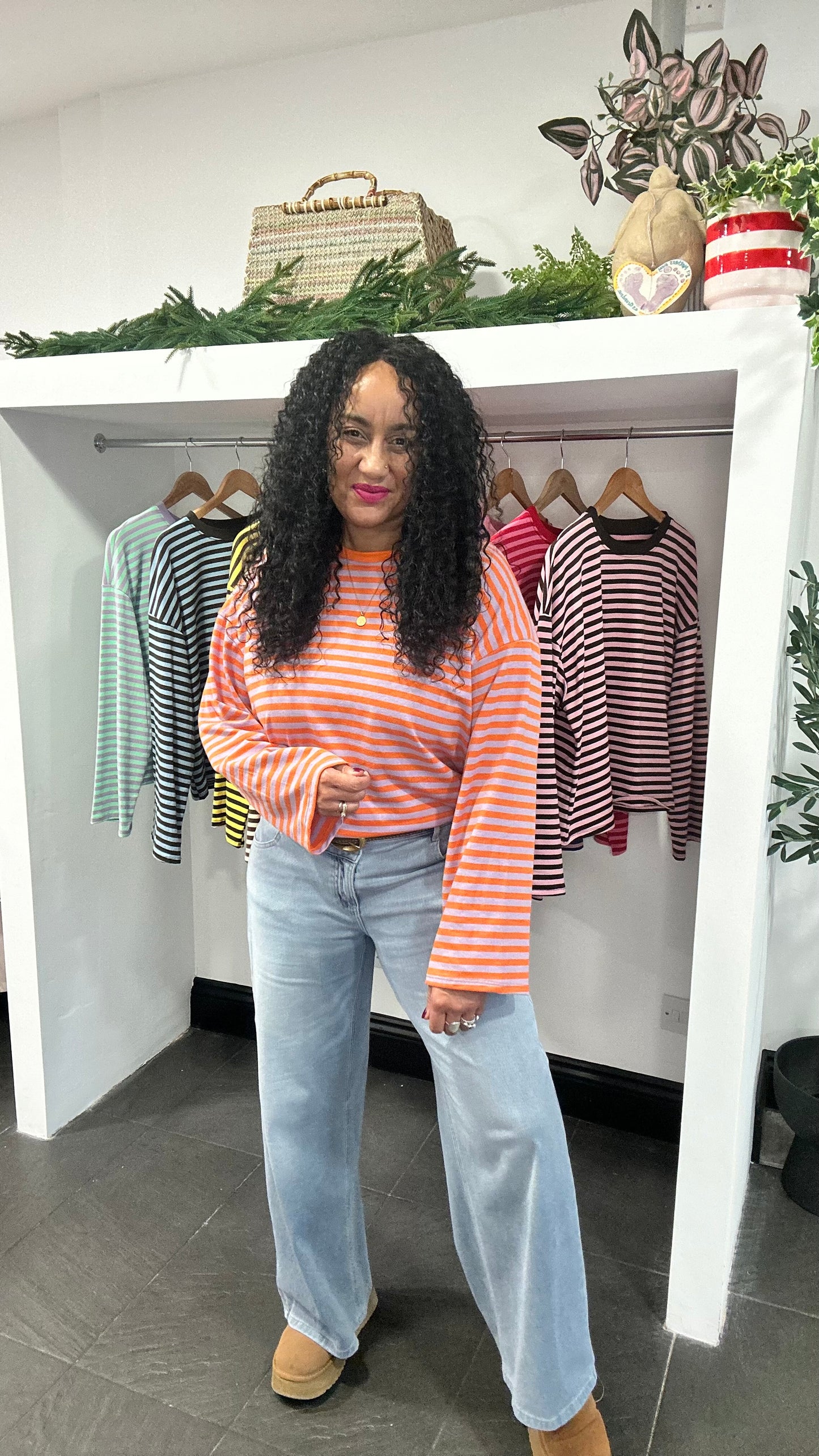 BELLE STRIPE TOP WITH WIDE SLEEVES ORANGE & LILAC  *New