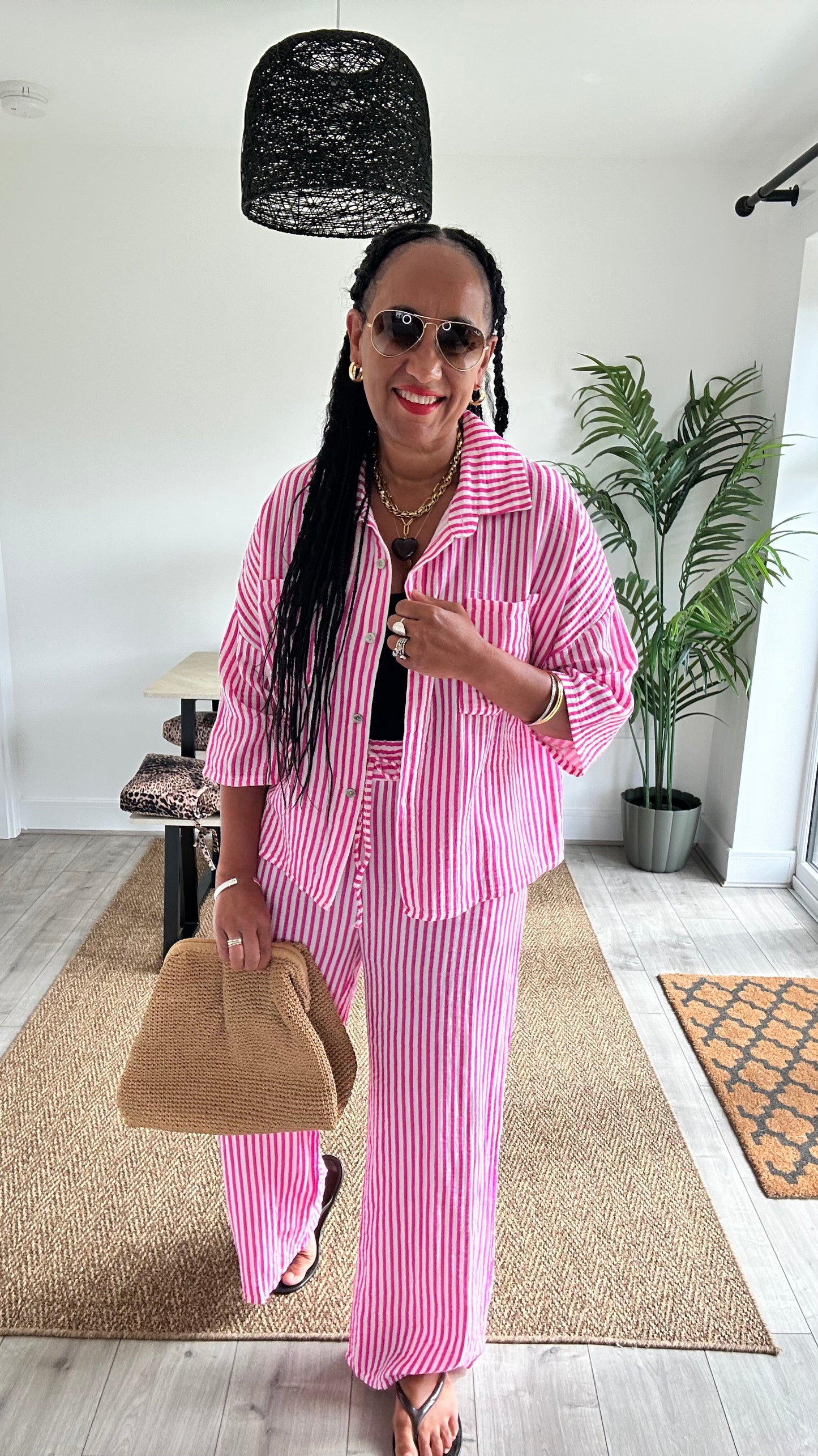 IBIZA ABE STRIPE SHIRT COORD SET PINK *New
