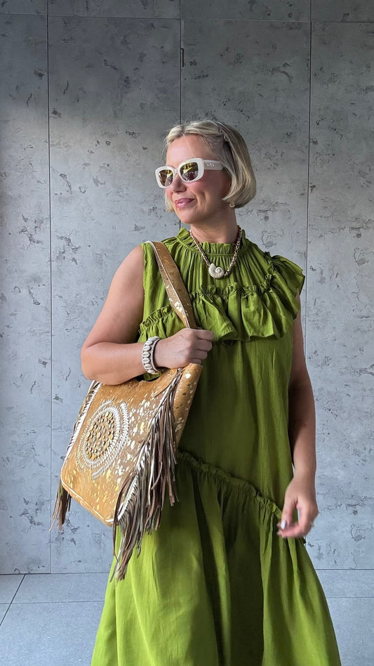 FLOWETRY FRILL MAXI DRESS OLIVE 🫒 GREEN *New