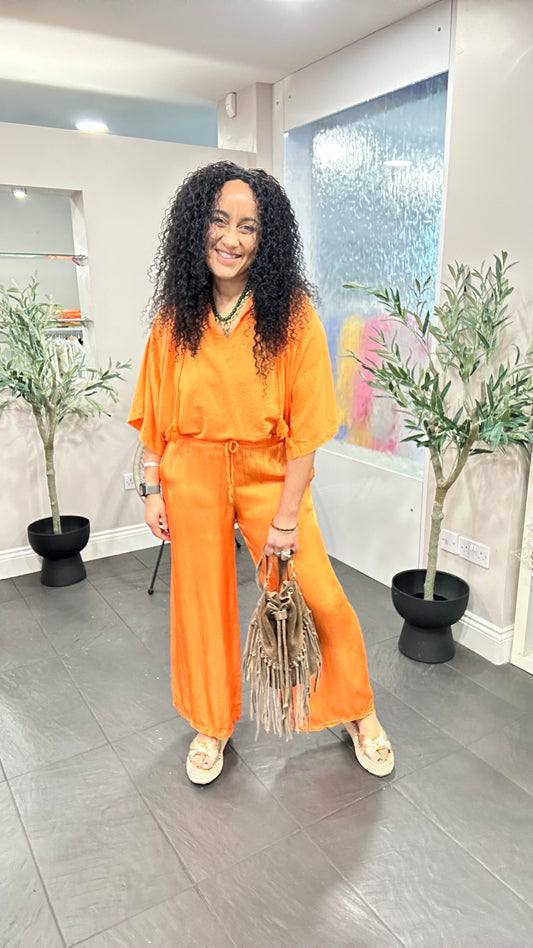 SALE BOHO STYLE WIDE LEG POCKET TROUSERS ORANGE