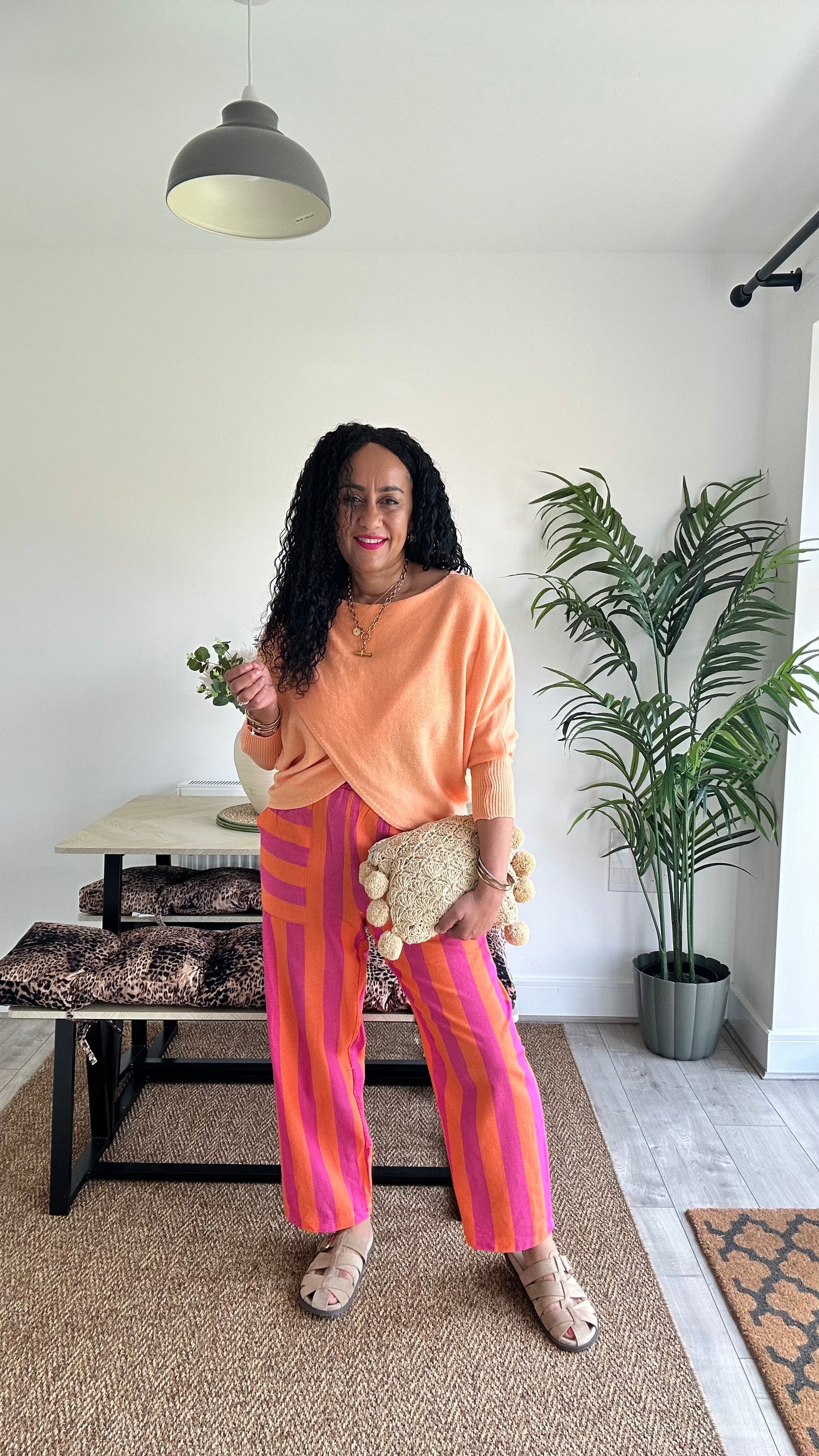 RETRO STRIPE BARREL LEG TROUSERS PINK & ORANGE 🩷🍊 *New