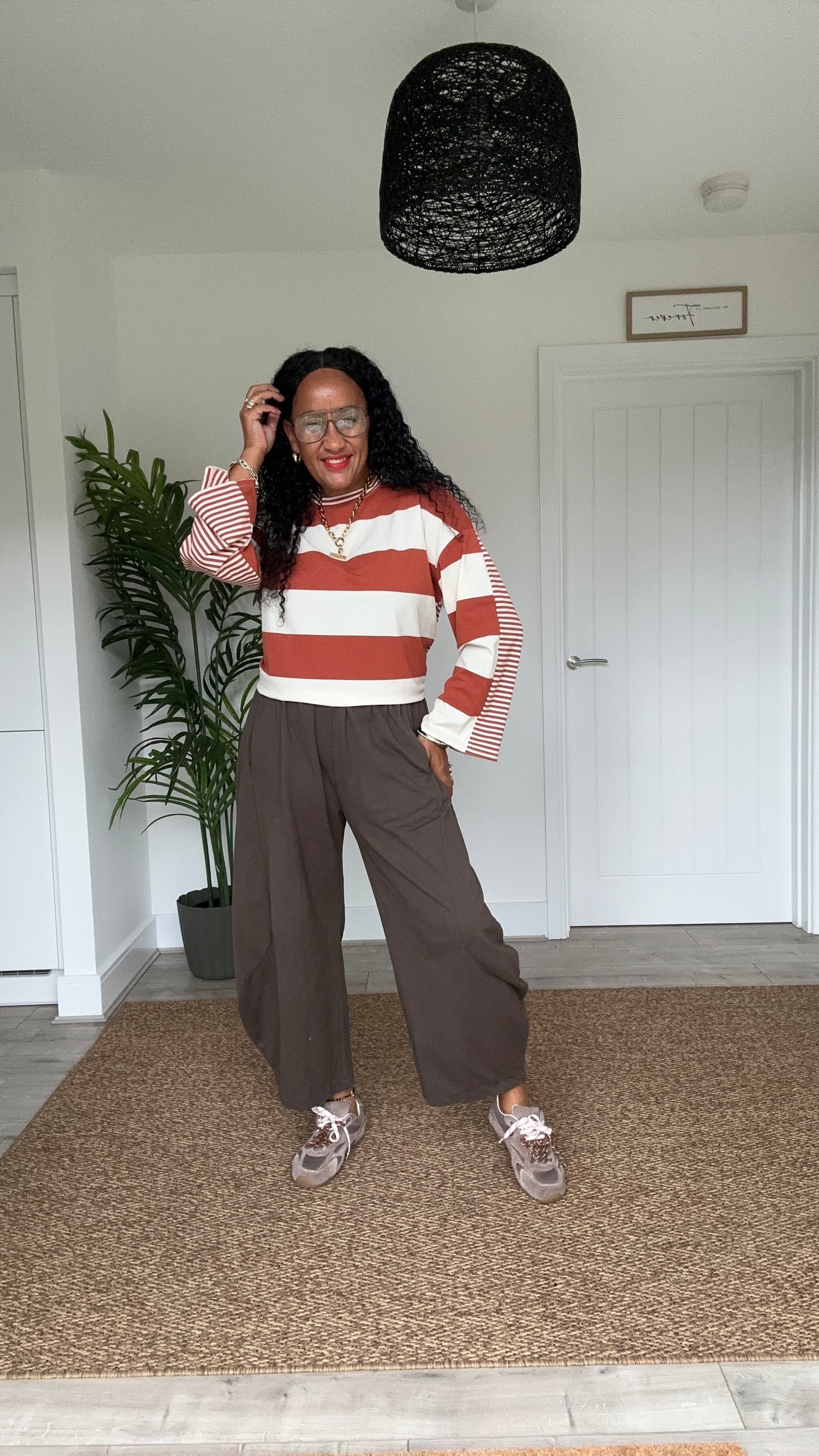 EIRA BLOCK STRIPE JERSEY TOP RUST & BEIGE *New