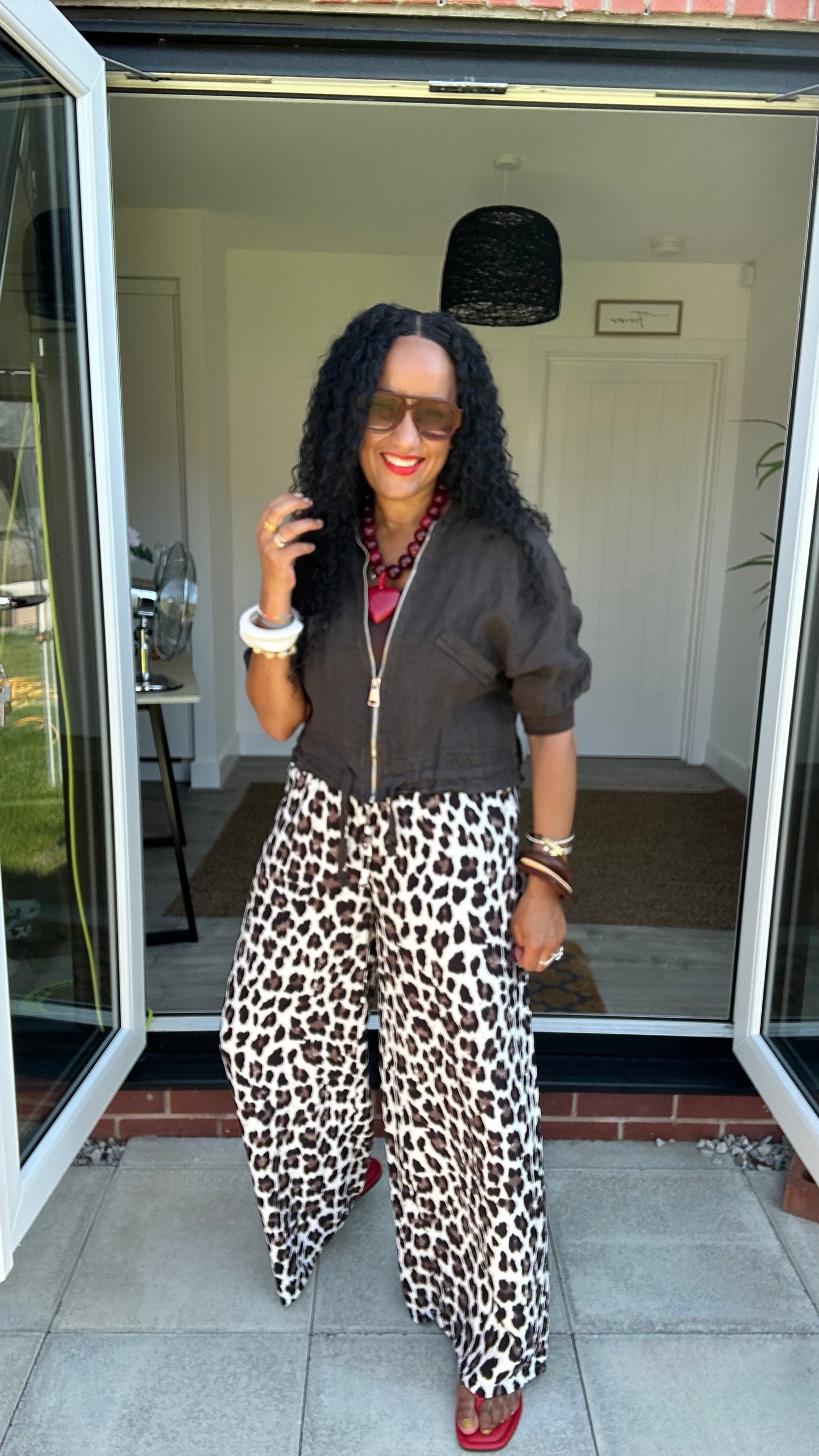 SUNSET LEOPARD PRINT TROUSERS TRADITIONAL STONE LEOPARD *New