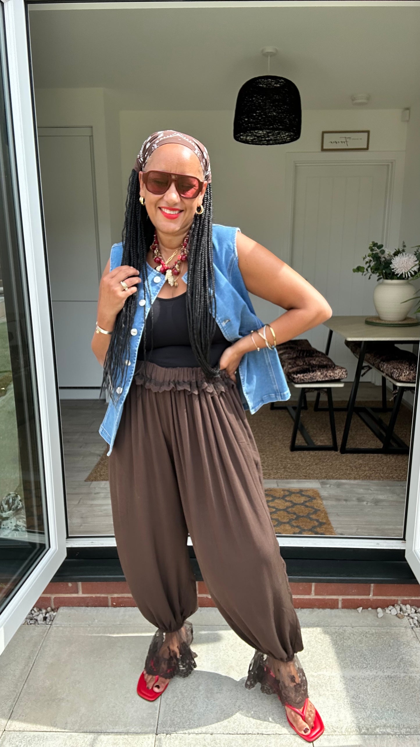 ZURI LACE CUFF BALLOON TROUSERS DEEP BROWN *New