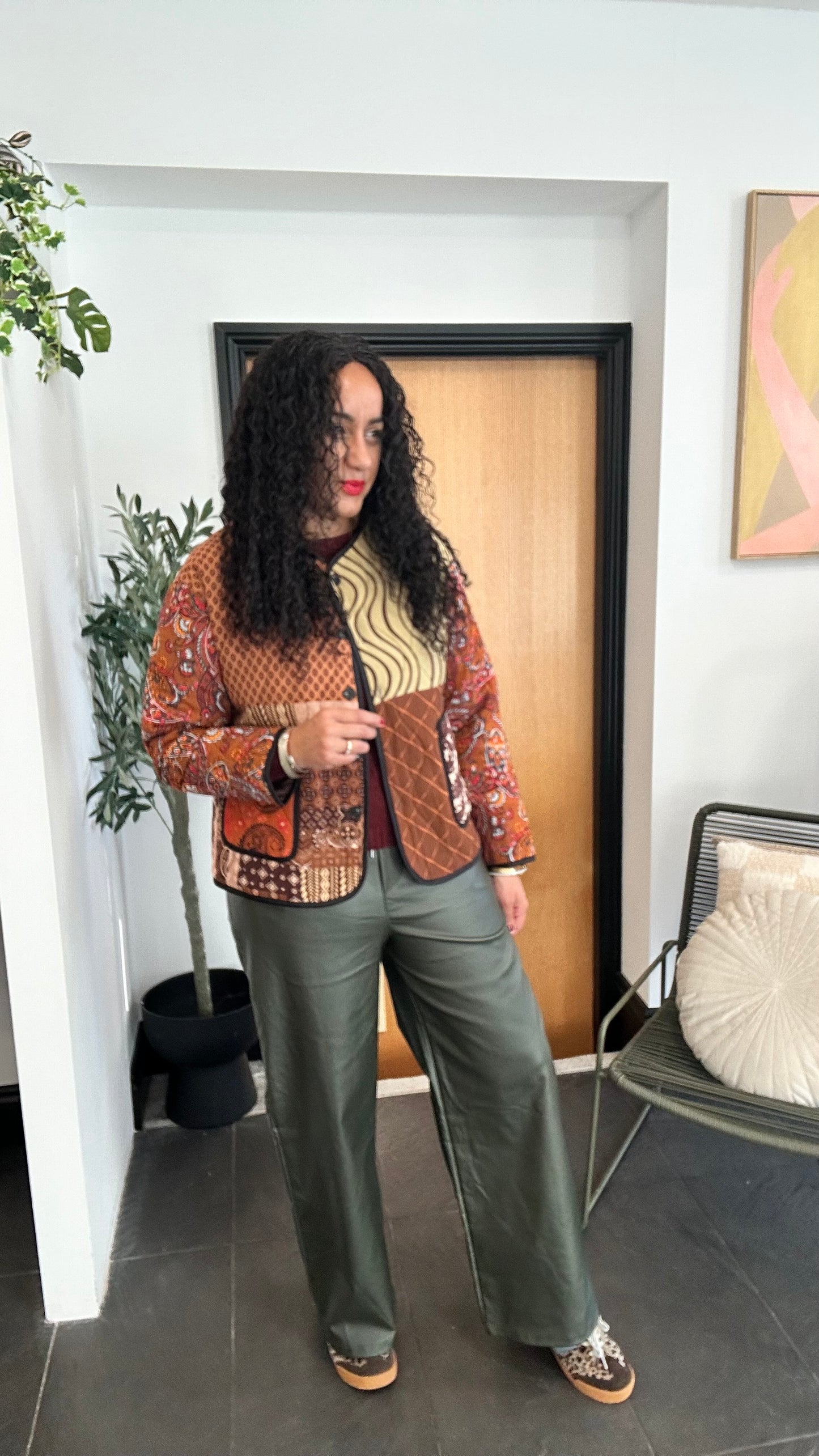 MORGAN FAUX LEATHER TROUSERS KHAKI *New