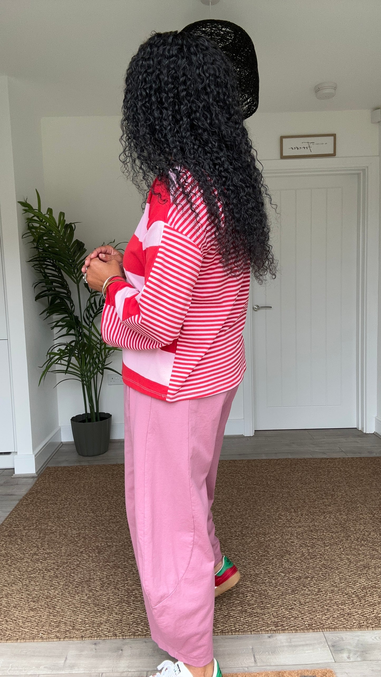 EIRA BLOCK STRIPE JERSEY TOP RED & PINK *New