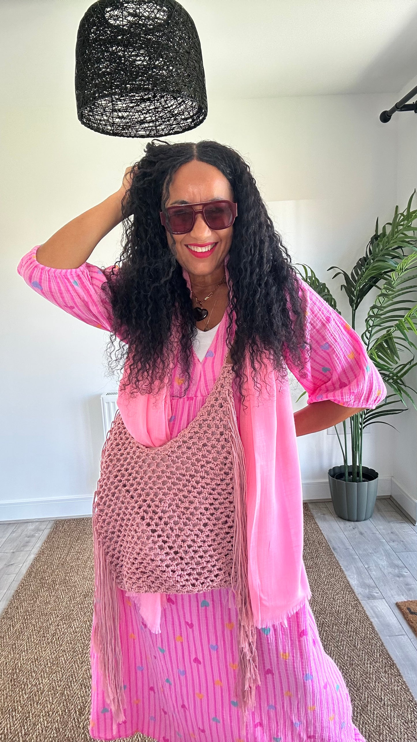 DESSERT FRINGE CROCHET HOBO BAG *BLUSH PINK