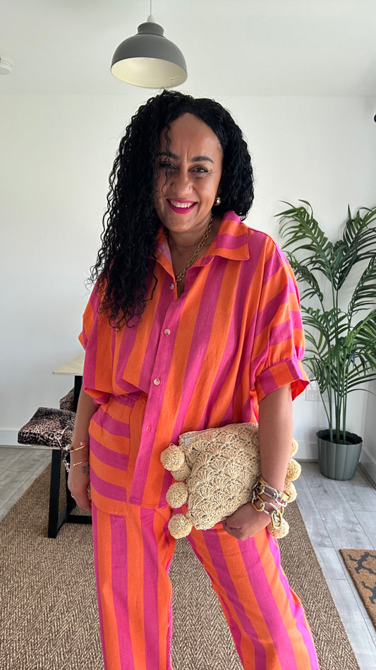 RETRO STRIPED OVERSIZED SHIRT ORANGE & PINK 🍊🩷 *New