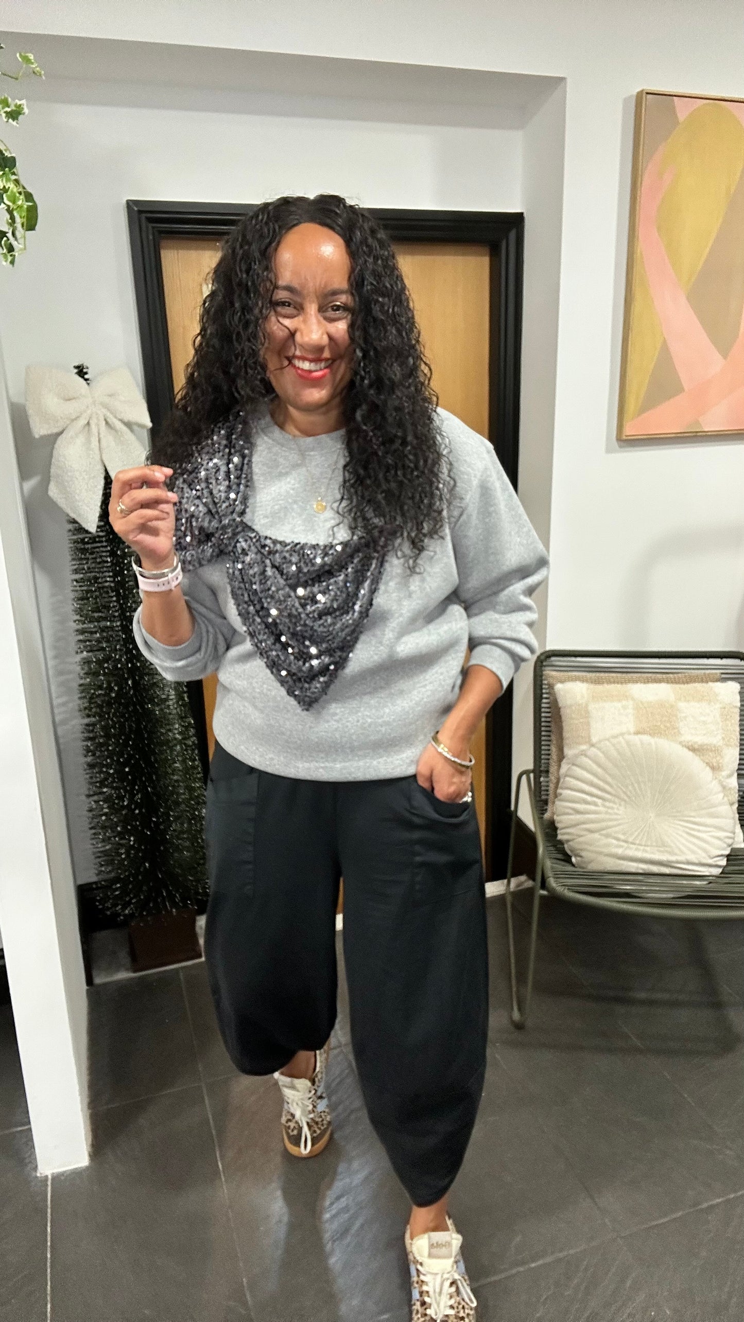 SALE TILLY SEQUIN BOW SWEATER GREY