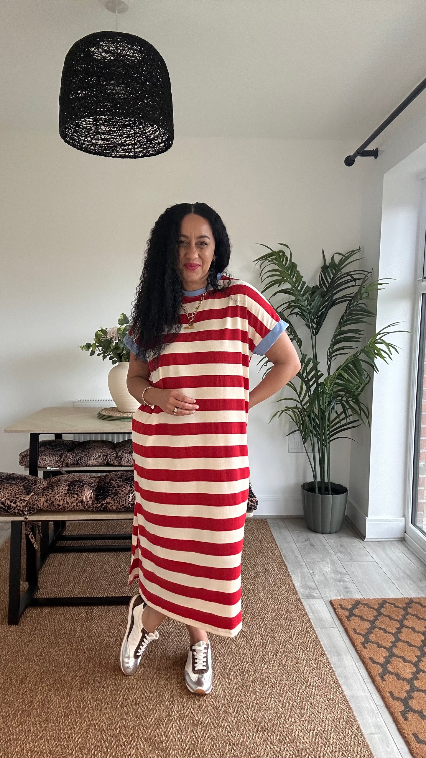 BETTY OVERSIZED T-SHIRT DRESS RED & BLUE CONTRAST TRIM *New