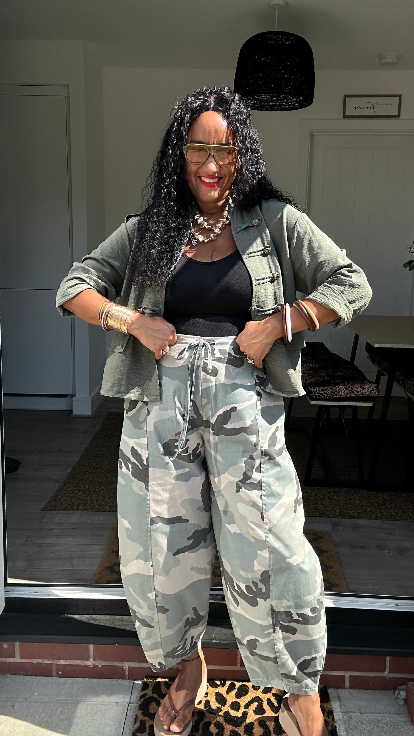 JERMAINE CAMOUFLAGE TROUSERS SAGE *New