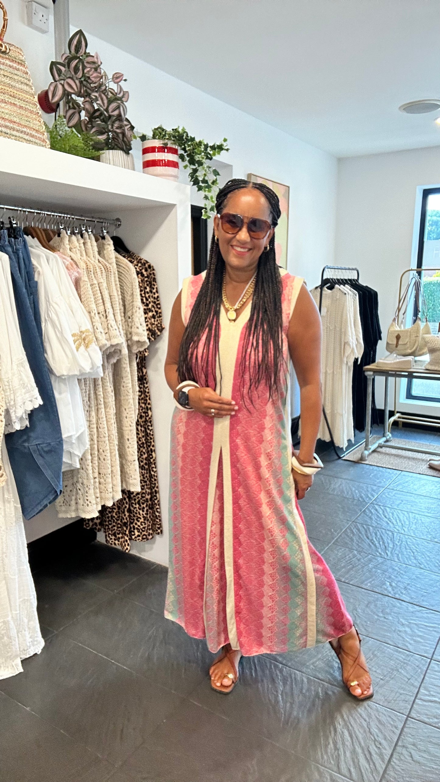 SAFI WOVEN MAXI DRESS PINK & TEAL *New