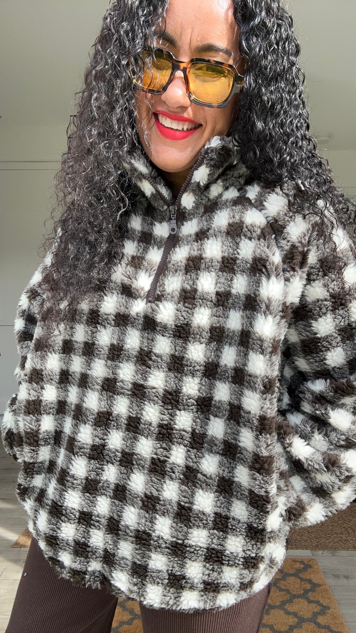 YASMIN CHECKERBOARD FLEECE BROWN & CREAM *New