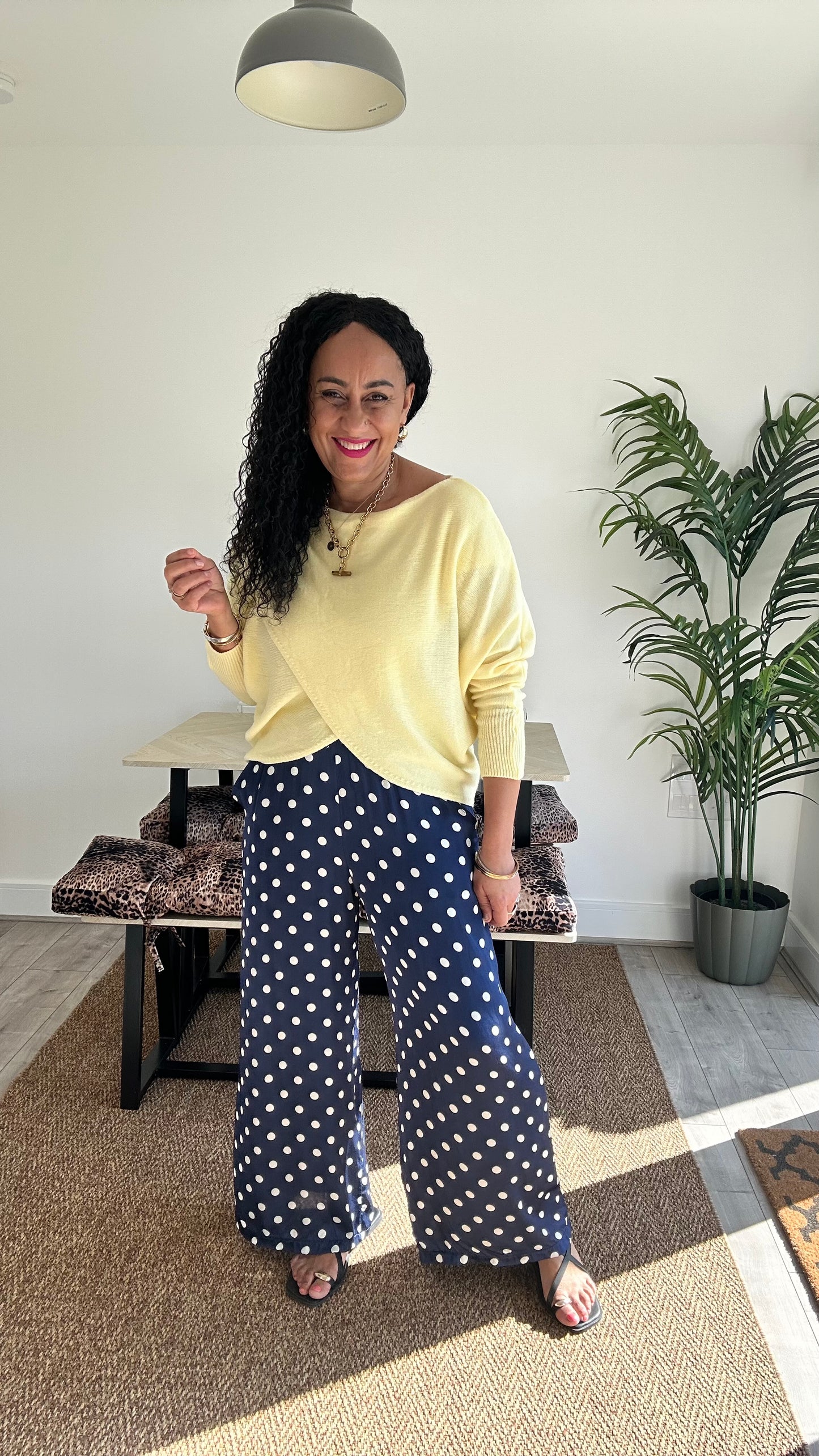 DARICE POLKA DOT SILK TROUSERS NAVY *New