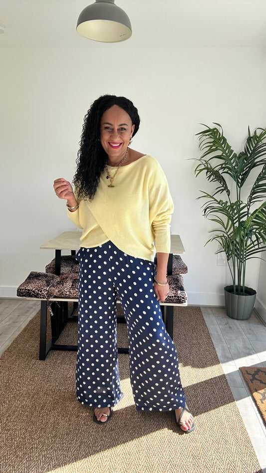 DARICE POLKA DOT SILK TROUSERS NAVY *New