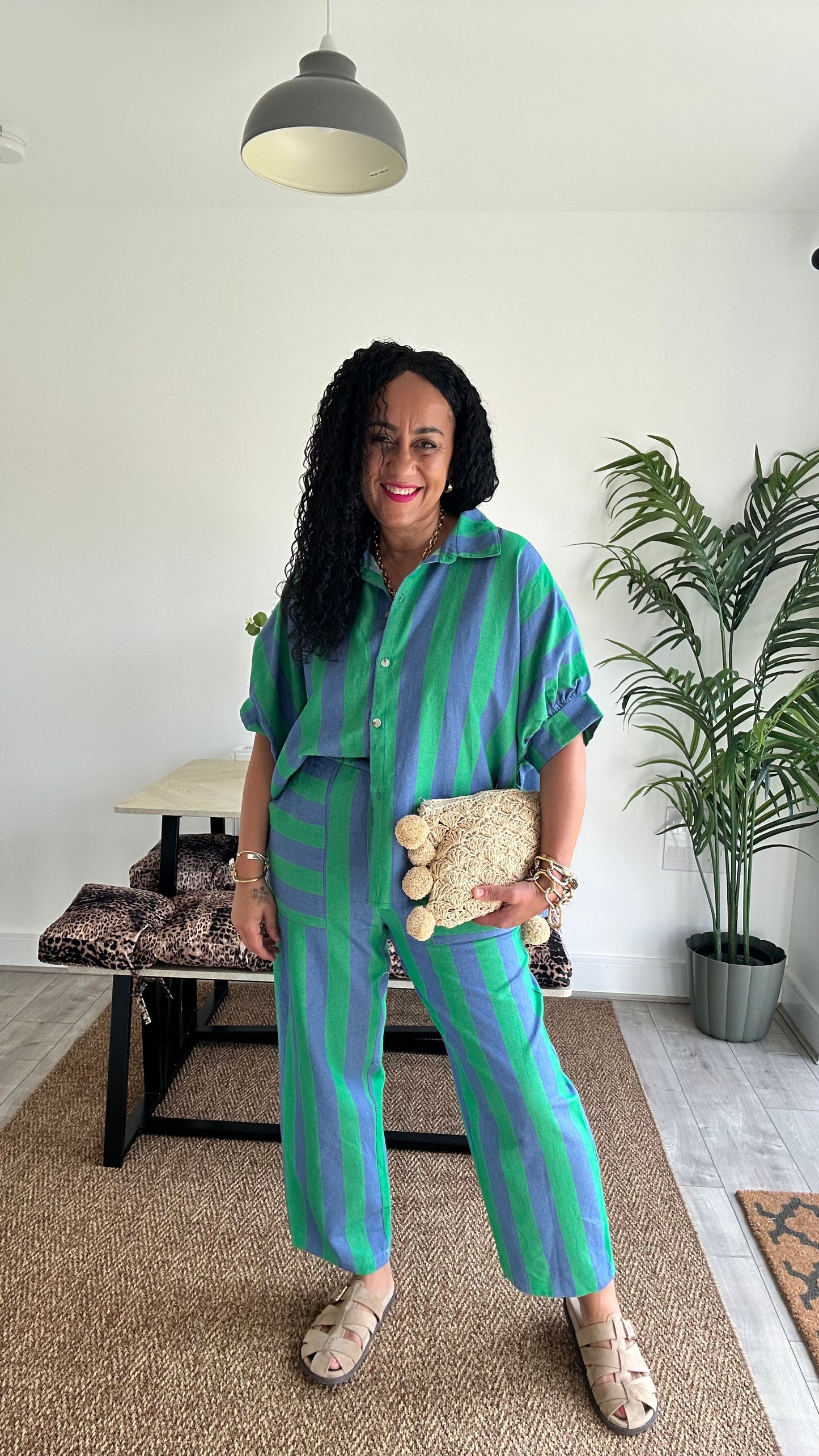 RETRO STRIPE BARREL LEG TROUSERS DENIM GREEN & BLUE 💚🩵 *New