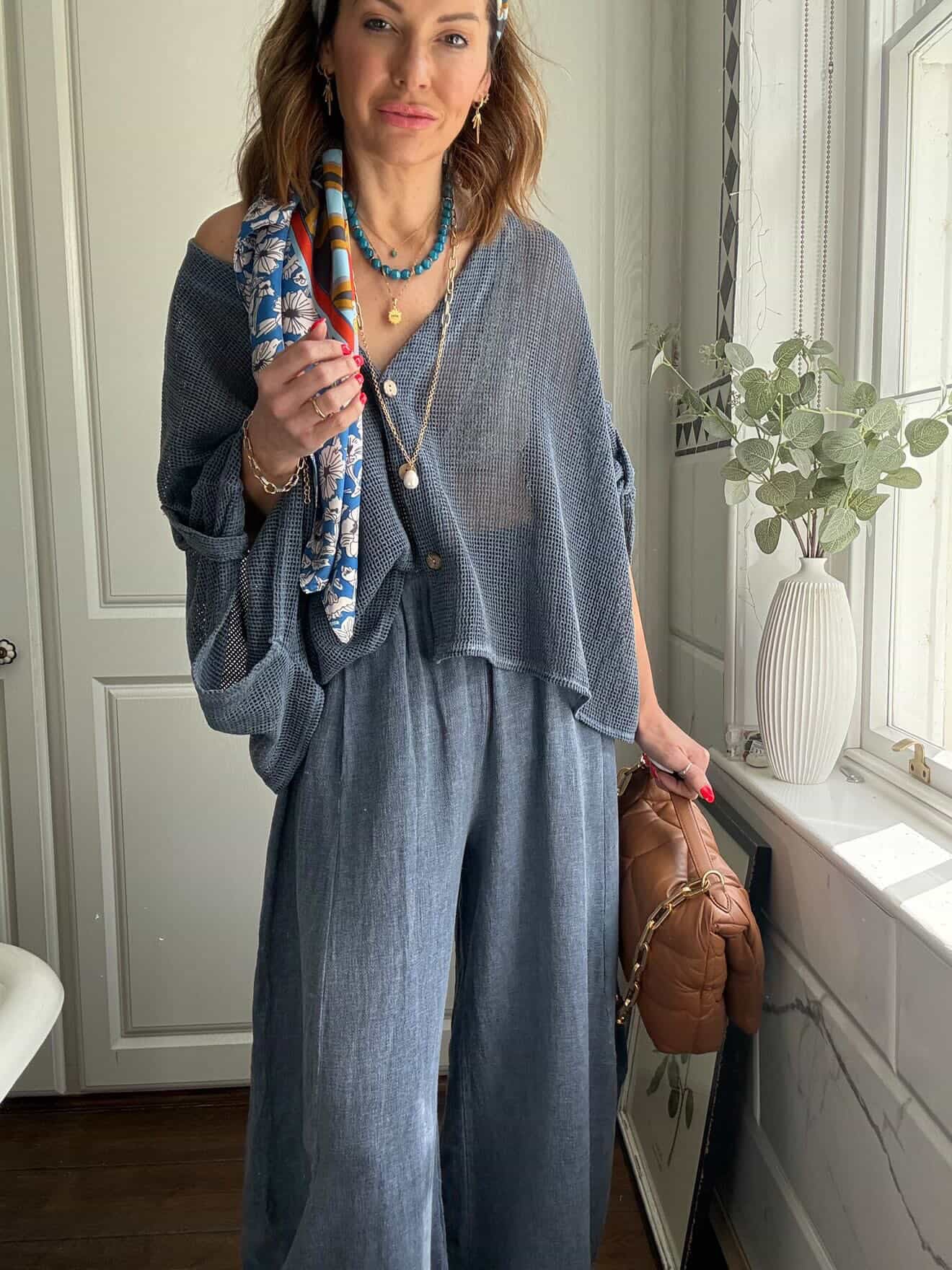 DERBY WAFFLE CARDIGAN DENIM BLUE *New