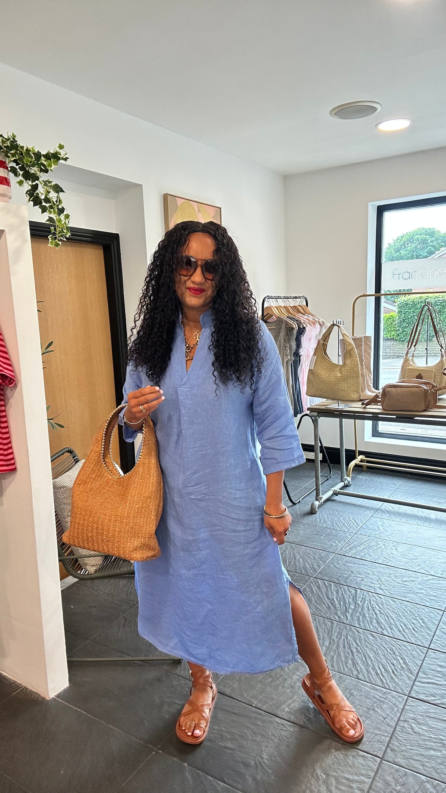 SALE MARRAKESH LINEN TUNIC DRESS BLUE