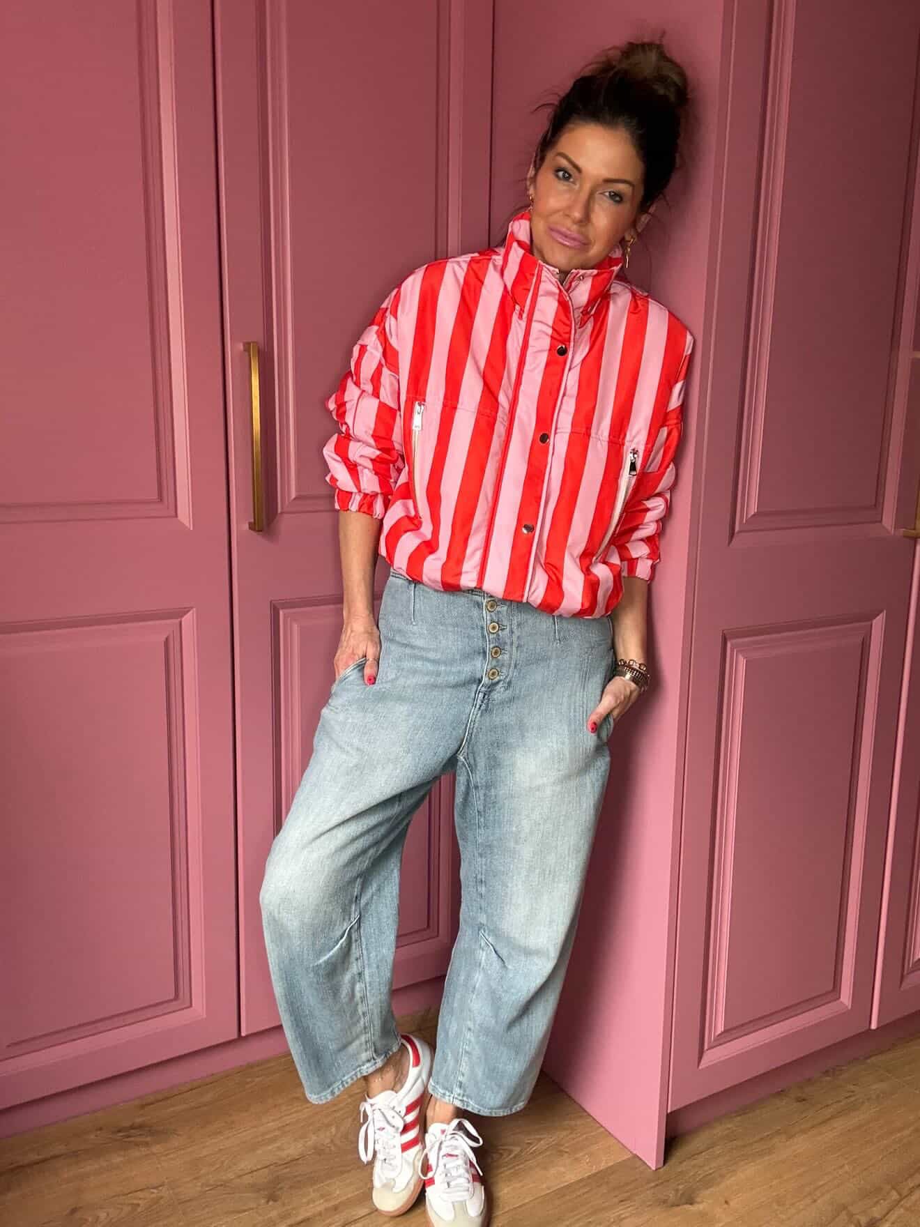 CANDY STRIPE BOMBER JACKET PINK & RED *New