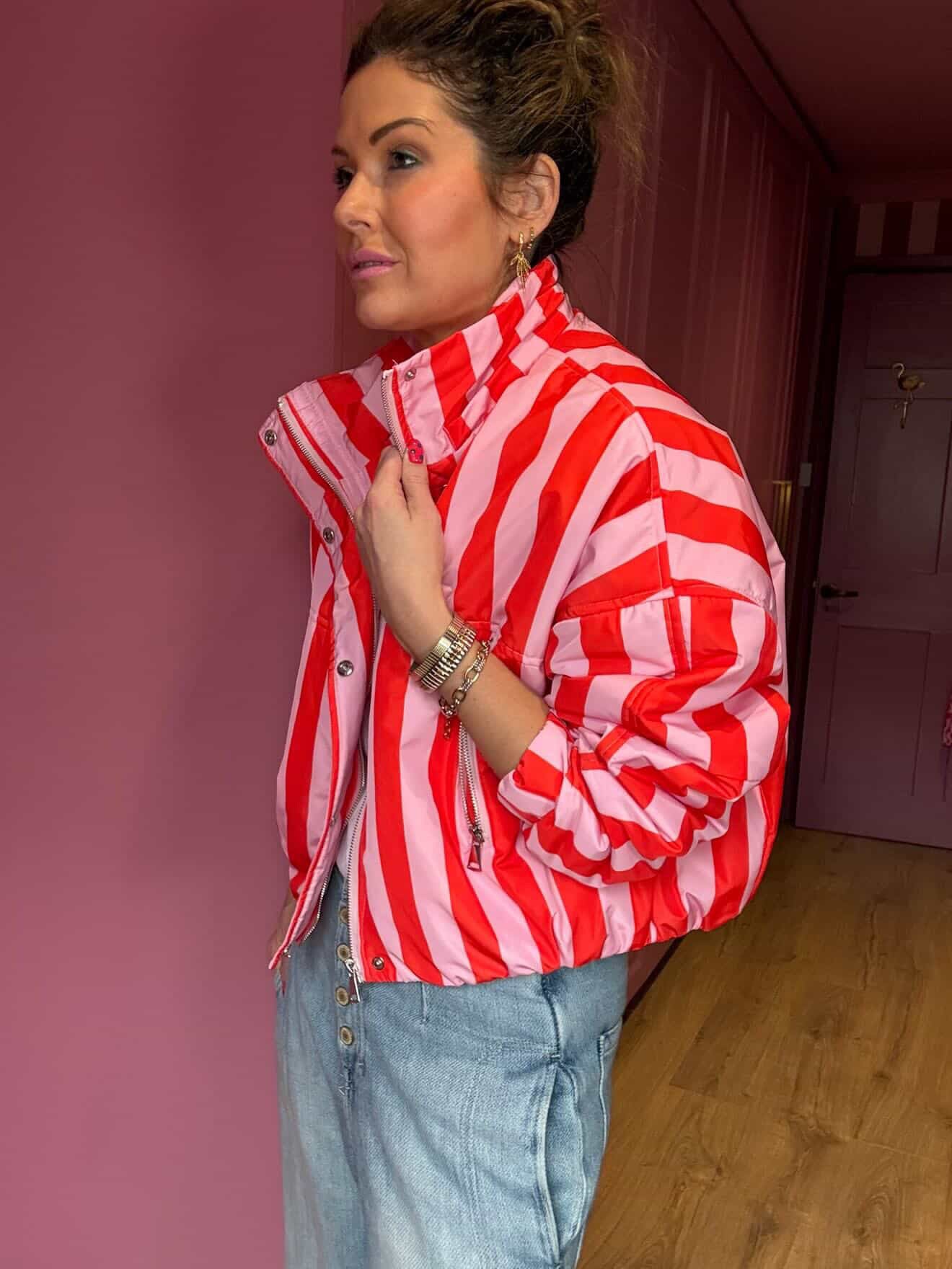 CANDY STRIPE BOMBER JACKET PINK & RED *New