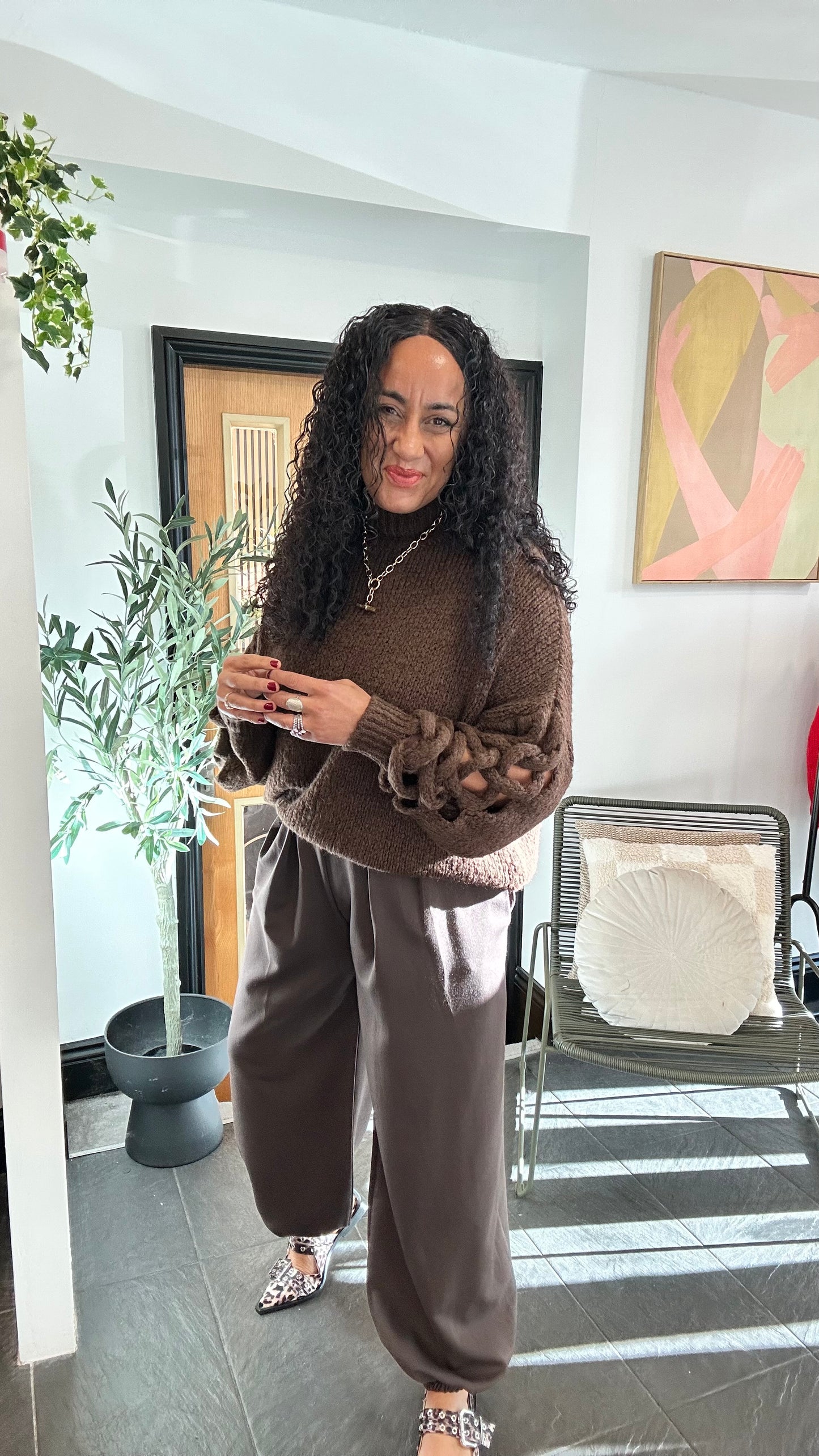 FIONA BALLOON CUFFED HEM TROUSERS DEEP BROWN *New