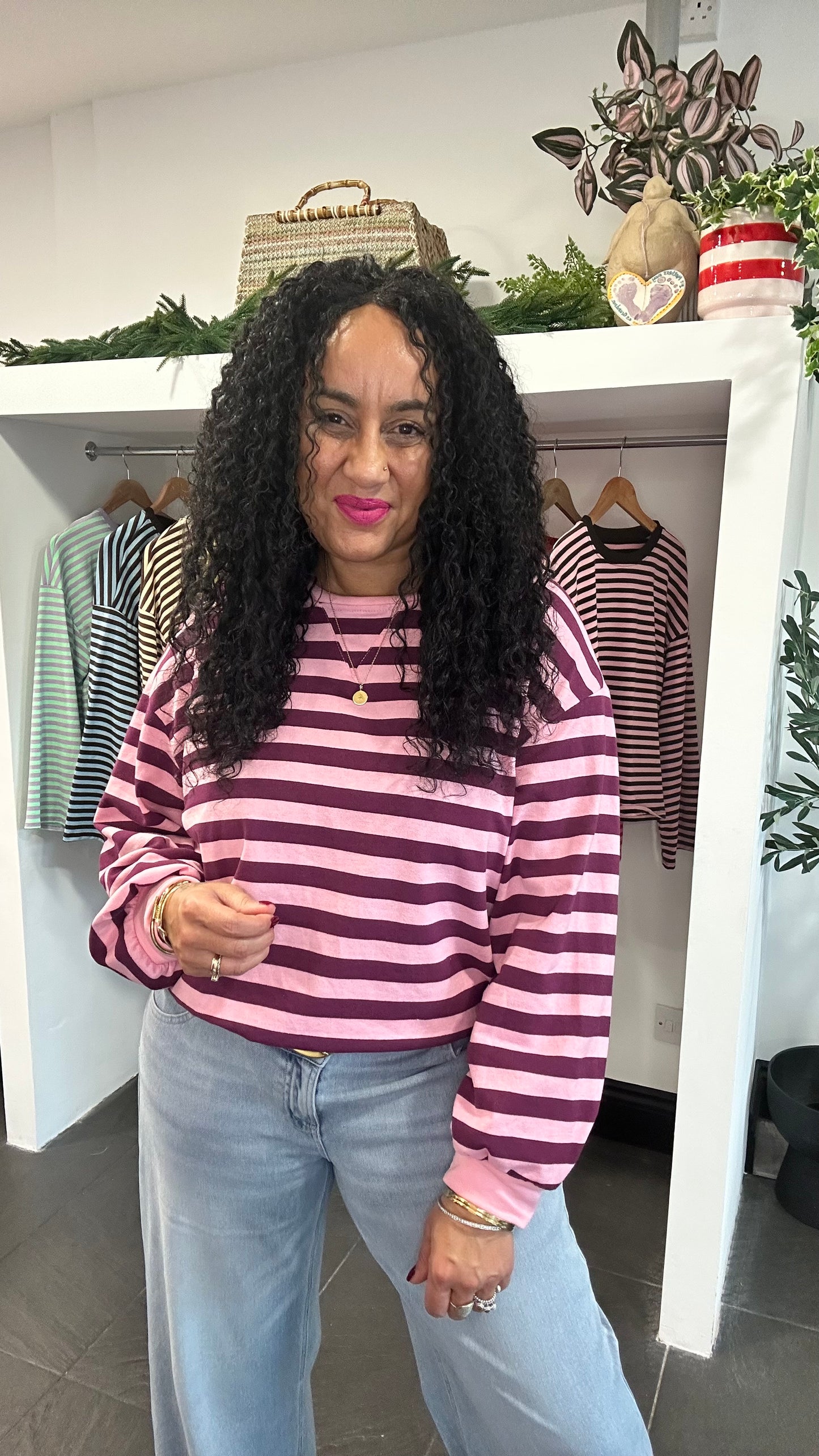 BRITTANY LONG SLEEVED STRIPE TOP PURPLE & PINK *New