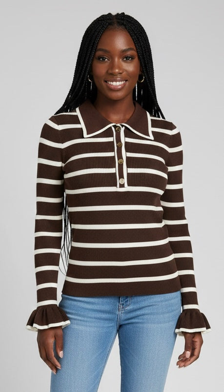 STRIPED RIBBED TOP DEEP BROWN *New