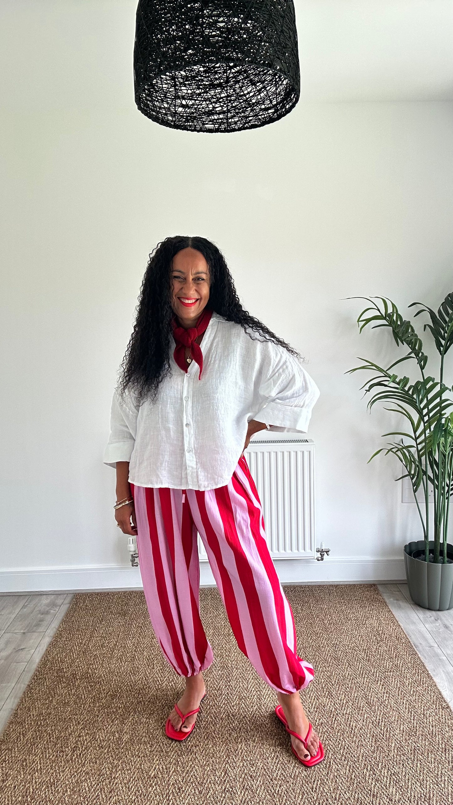 STRIPE BALLOON TROUSERS POWDER PINK & RED  *New