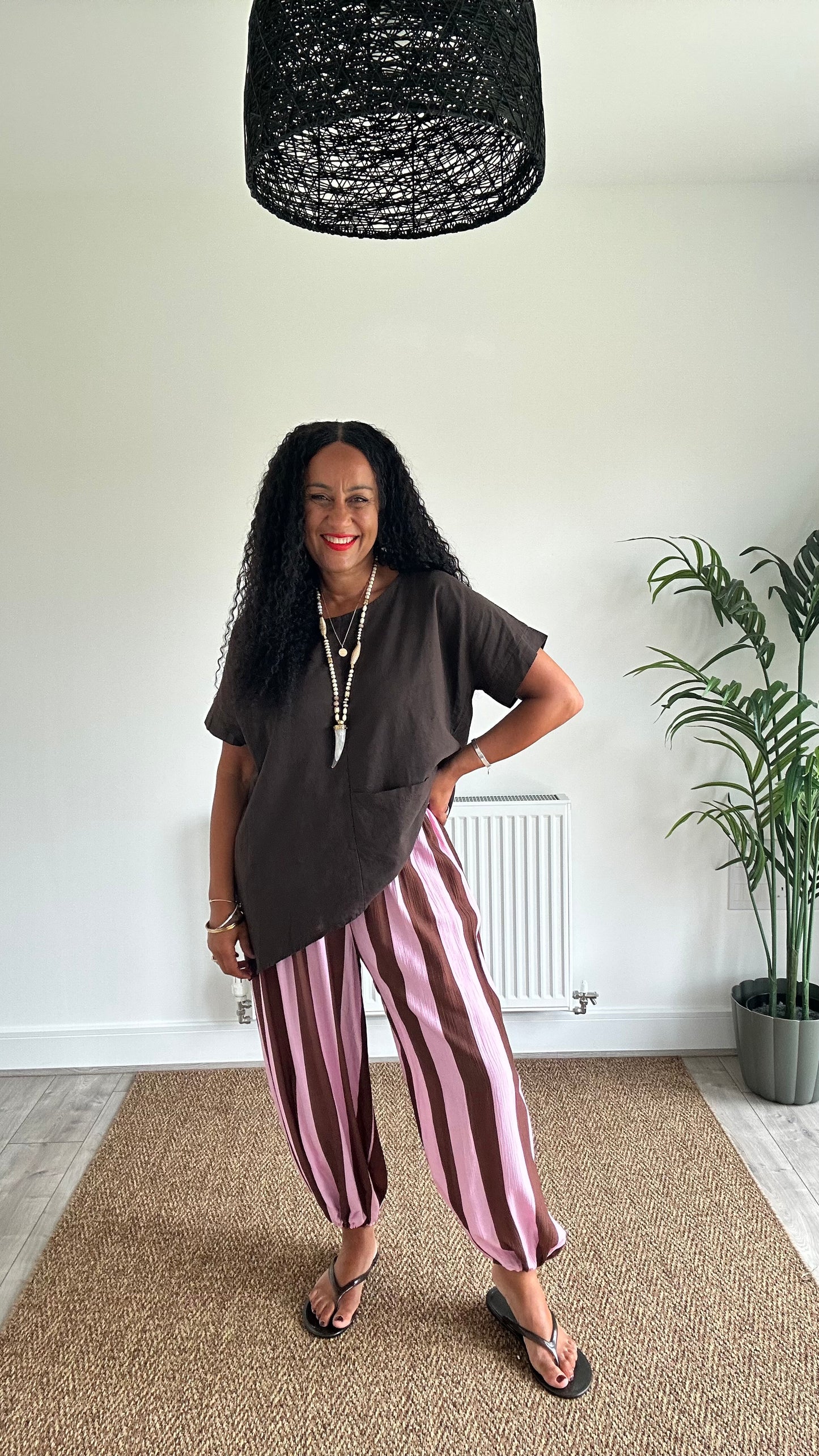 STRIPE BALLOON TROUSERS BROWN & PINK *New