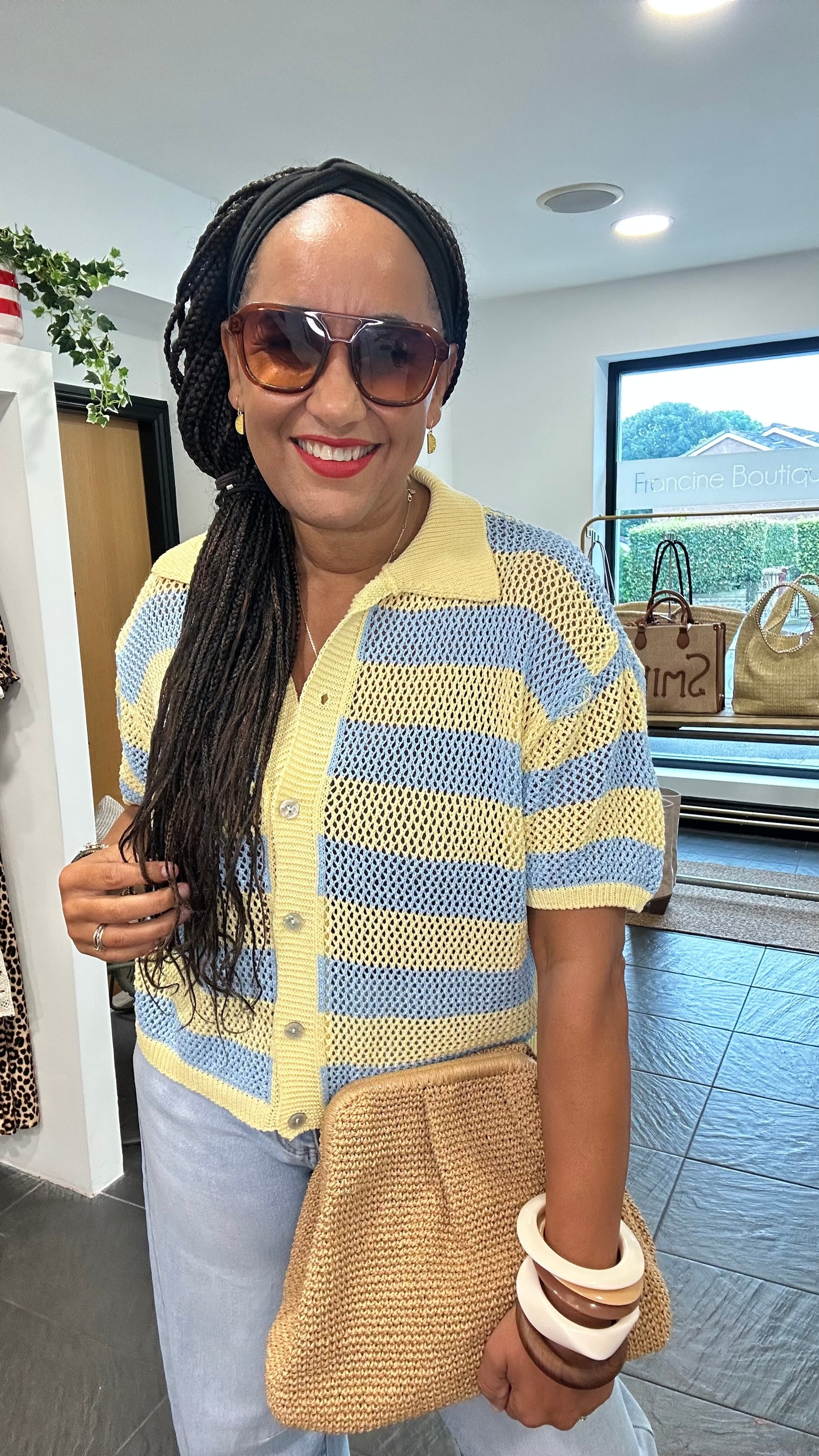 ALEXIS FISHERMAN KNIT CARDIGAN YELLOW & BLUE *New