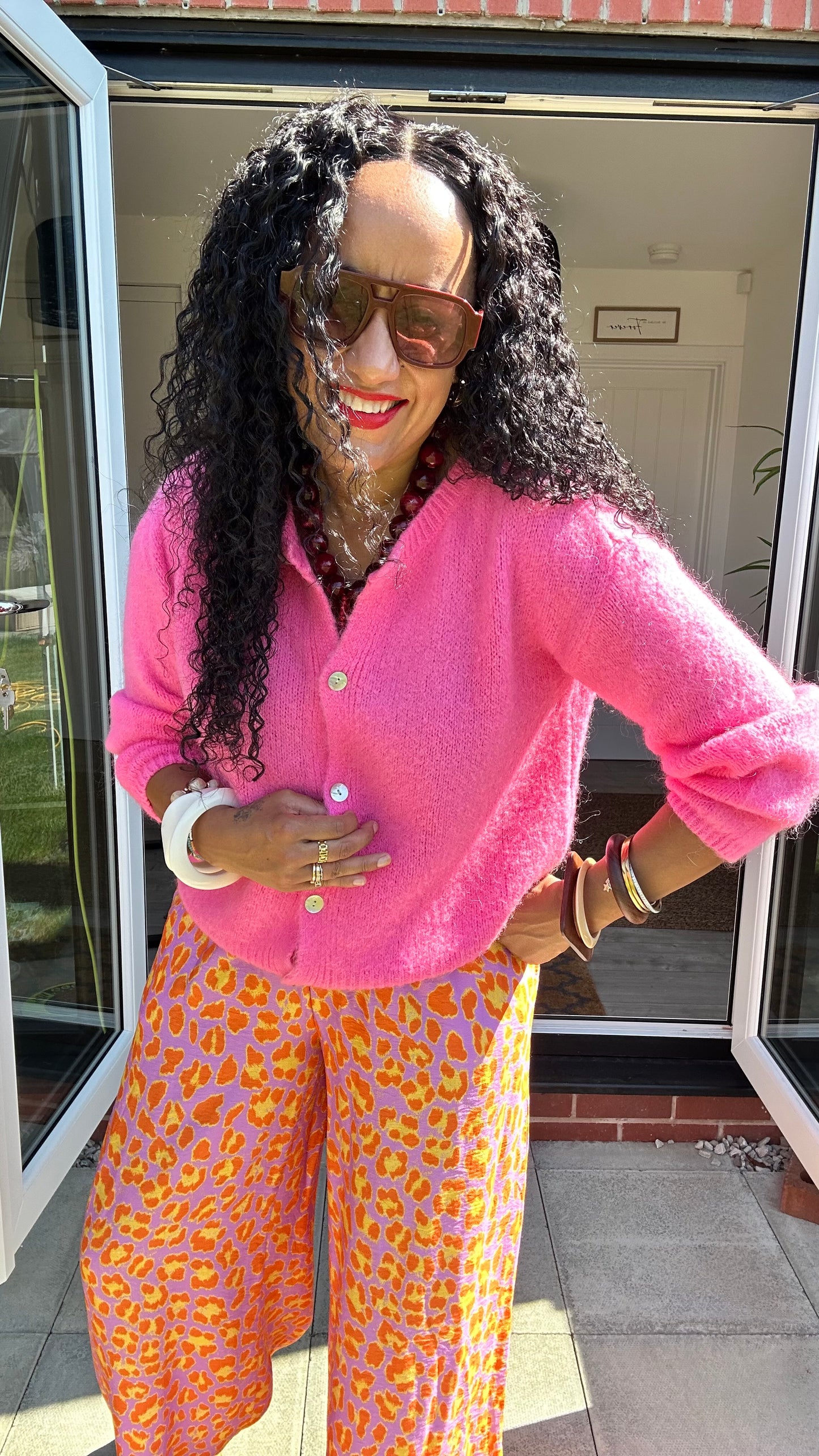 SUNSET BONNIE SOFT TOUCH BUTTON CARDIGAN BRIGHT PINK *New