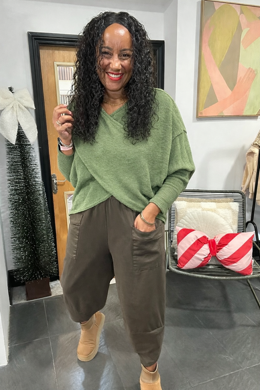 MABLE FRONT CROSS WRAP JUMPER GREEN *New