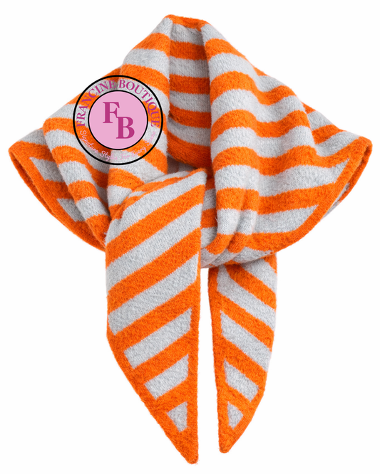 STRIPE KNIT NECK SCARF ORANGE 🍊& GREY *New