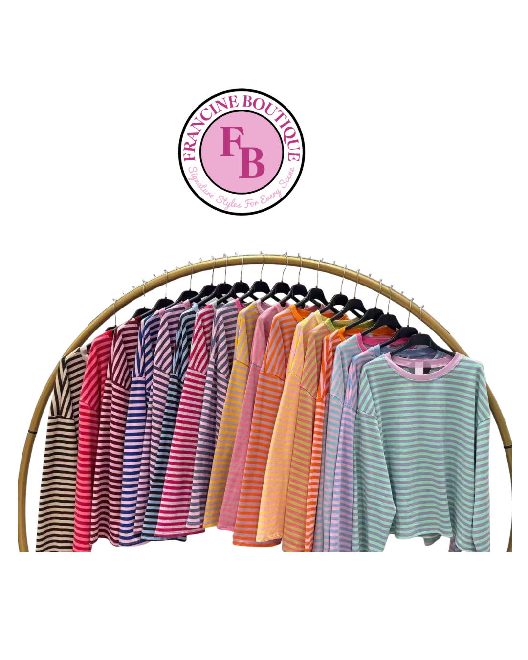 BELLE STRIPE TOP WITH WIDE SLEEVES PINK & GREY  *New