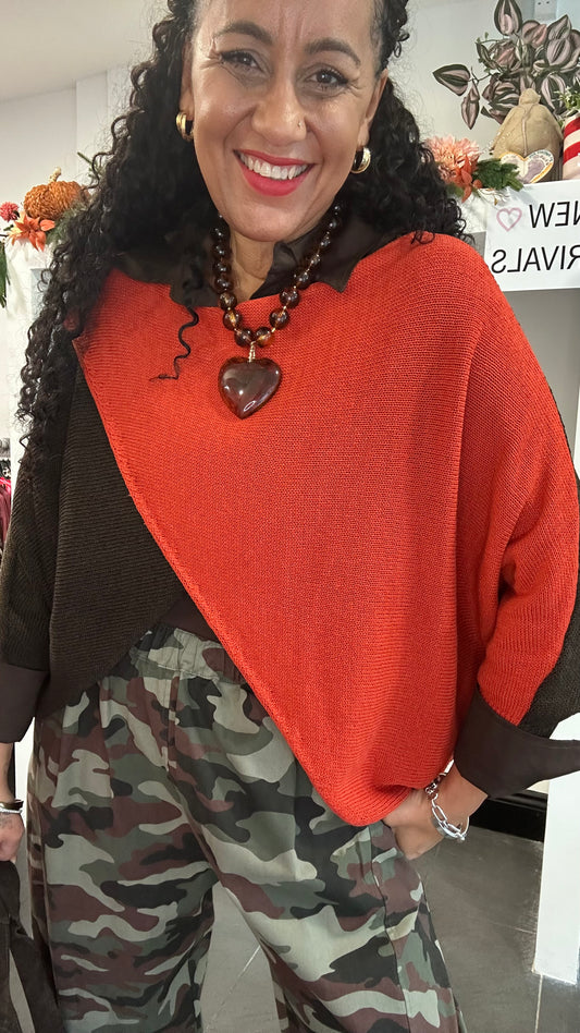 COLOUR BLOCK MABLE TOP ORANGE & BROWN *New