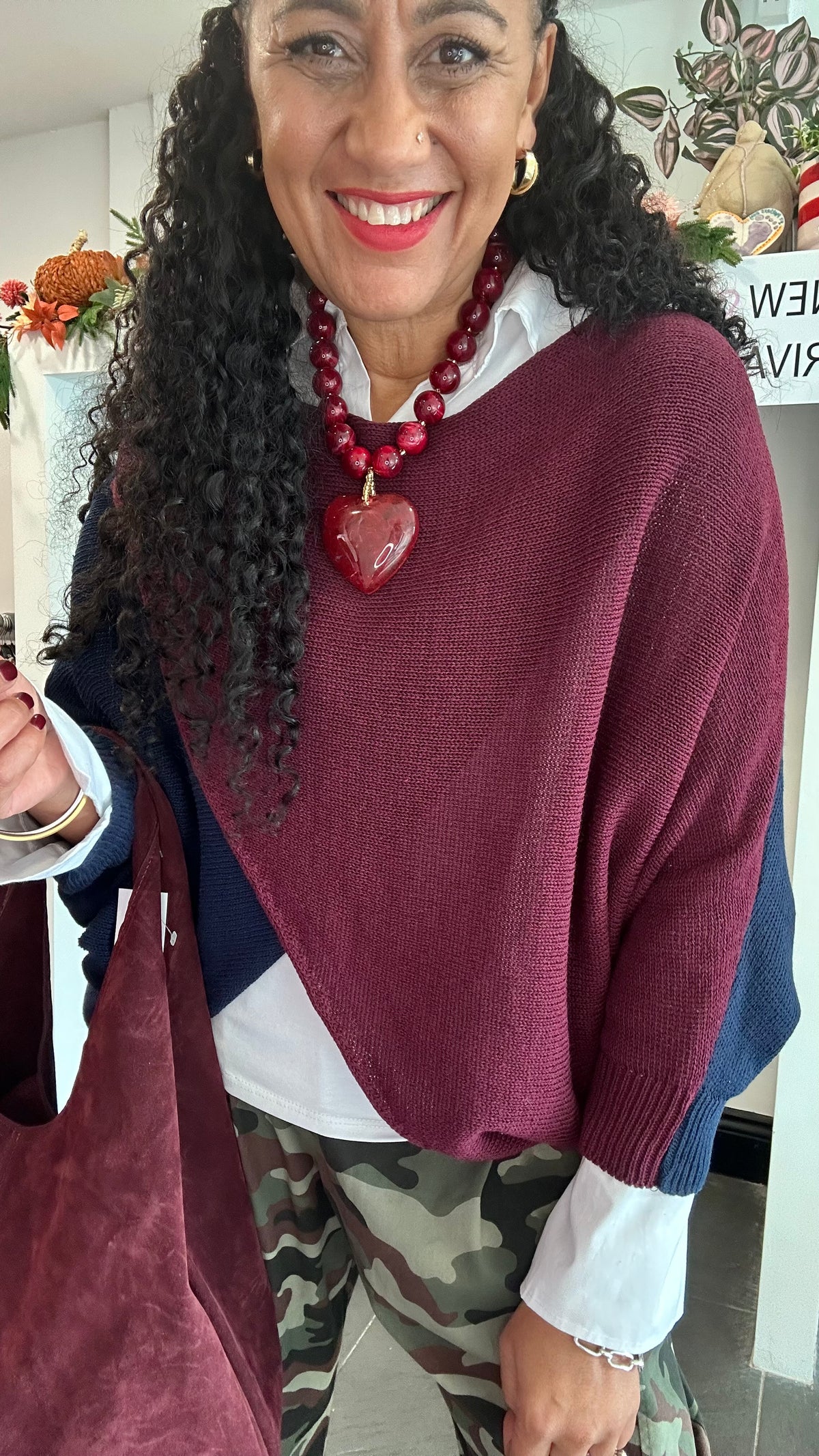 COLOUR BLOCK MABLE TOP BURGUNDY & NAVY *New
