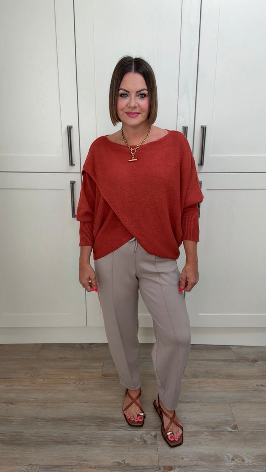 BARREL LEG PONTE JOGGERS TAUPE *New