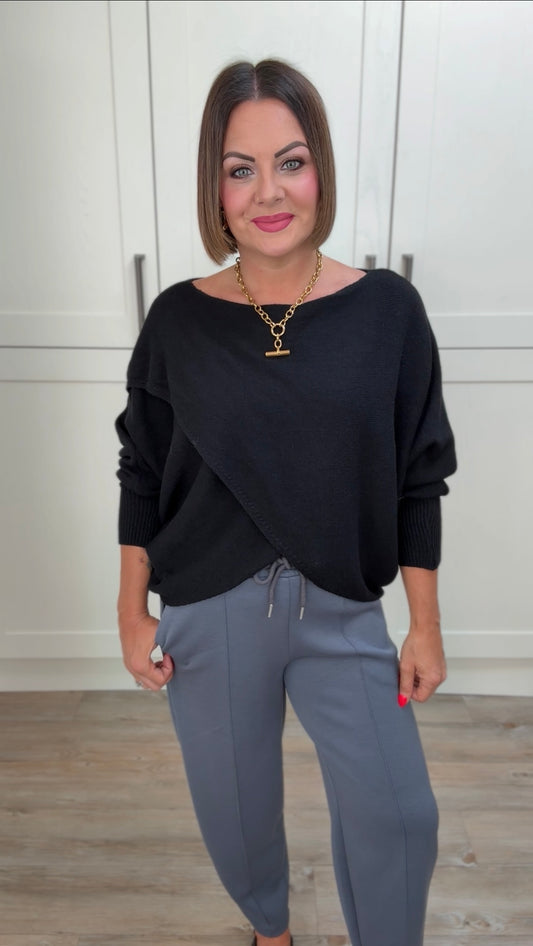 MABLE FRONT CROSS WRAP JUMPER BLACK *New