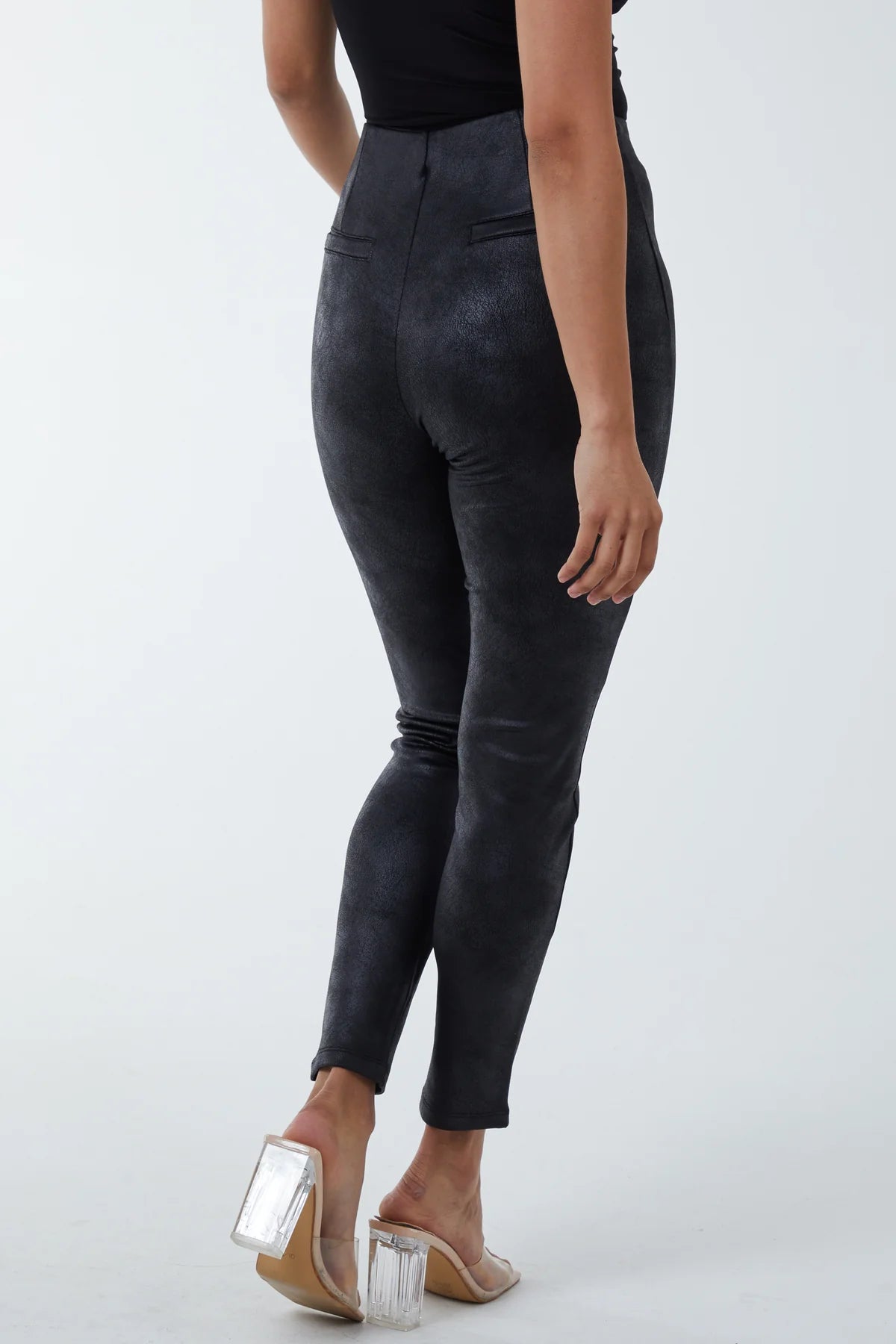 SALE MATTE FAUX LEATHER LEGGINGS BLACK