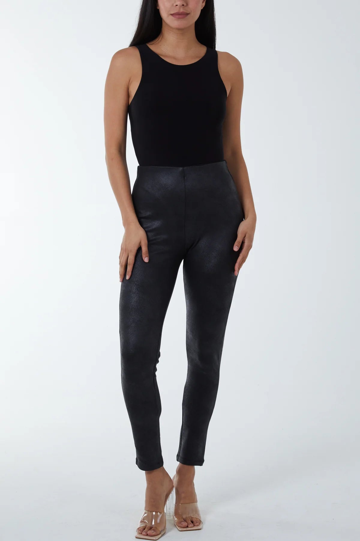 SALE MATTE FAUX LEATHER LEGGINGS BLACK